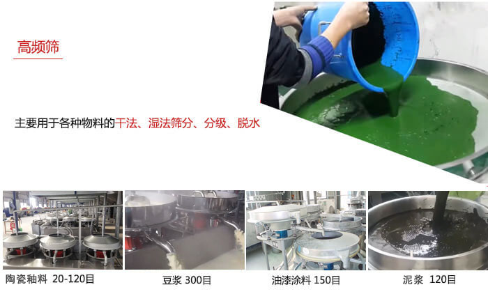 用于各種物料的干法，濕法，分級，脫水等功能