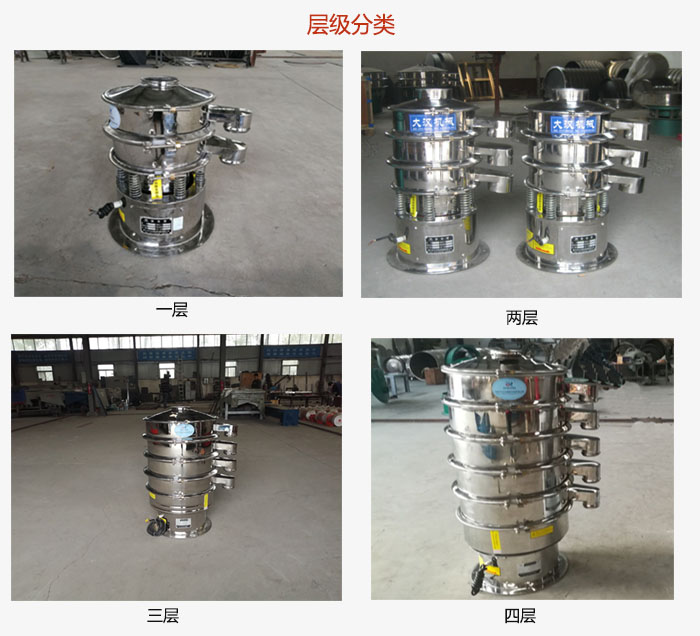 小型不銹鋼振動篩層級展示：一層，兩層，三層，四層等。