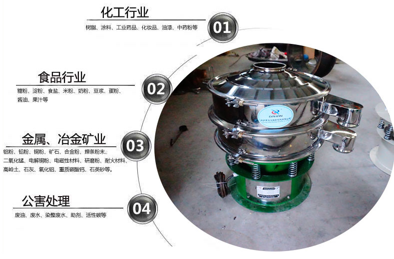 面粉振動(dòng)篩粉機(jī)適用于化工，食品，金屬、冶金，公害處理等行業(yè)