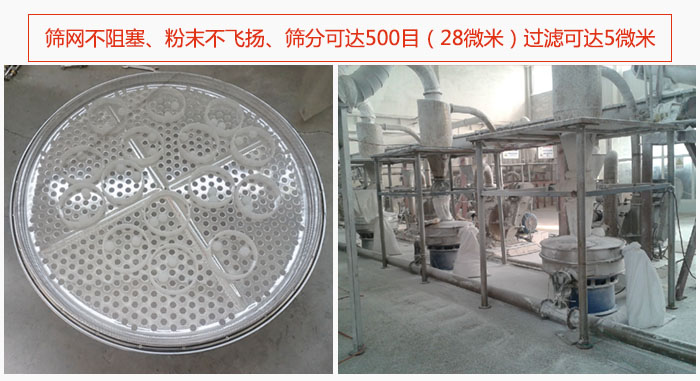 冶金粉末振動(dòng)篩篩網(wǎng)不阻塞、粉末不飛揚(yáng)、篩分可達(dá)500目（28微米）過濾可達(dá)5微米。