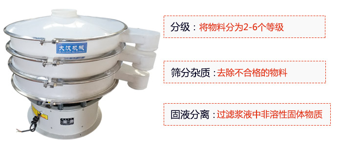 600型聚丙烯振動篩優(yōu)勢：分級：將物料京分為2-6個等級。篩分雜質：去除不合格的物料。固液分離：過濾漿液中非溶性固體物質。