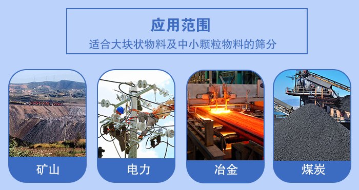 礦業(yè)振動(dòng)篩應(yīng)用行業(yè)：適合大塊狀物料及中小顆粒物料的篩分：礦山，電力，冶金，煤炭等。