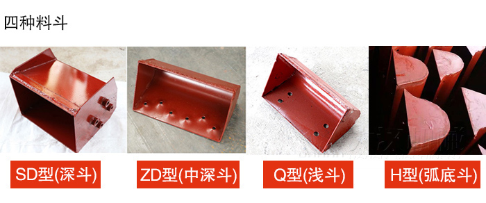 四種料斗Q型(淺斗)、H型(弧底斗)、ZD型(中深斗)SD型(深斗)展示圖