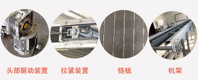 鏈板輸送機結構：頭部驅動裝置，拉緊裝置，鏈板，機架等圖片展示